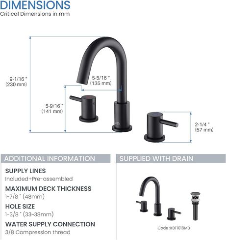 KIBI Circular 2-Handle Widespread Faucet for Bathroom Sink with Pop Up Drain | 8 Inch Bathroom Sink Faucets | Solid Brass 3 Hole Faucet (Brushed Gold) (KBF1016) in Saudi Arabia