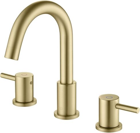 KIBI Circular 2-Handle Widespread Faucet for Bathroom Sink with Pop Up Drain | 8 Inch Bathroom Sink Faucets | Solid Brass 3 Hole Faucet (Brushed Gold) (KBF1016) in Saudi Arabia