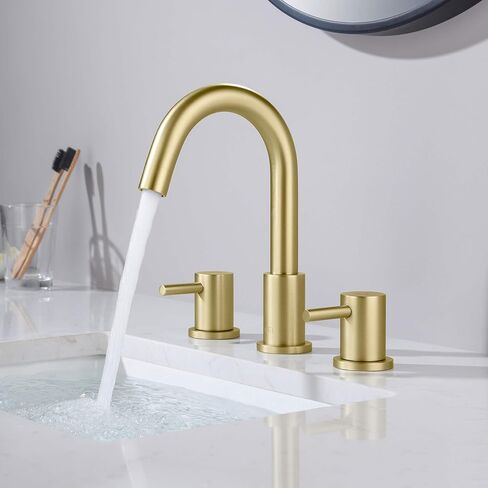 KIBI Circular 2-Handle Widespread Faucet for Bathroom Sink with Pop Up Drain | 8 Inch Bathroom Sink Faucets | Solid Brass 3 Hole Faucet (Brushed Gold) (KBF1016) in Saudi Arabia