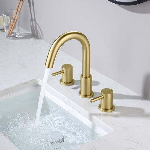 KIBI Circular 2-Handle Widespread Faucet for Bathroom Sink with Pop Up Drain | 8 Inch Bathroom Sink Faucets | Solid Brass 3 Hole Faucet (Brushed Gold) (KBF1016) in Saudi Arabia