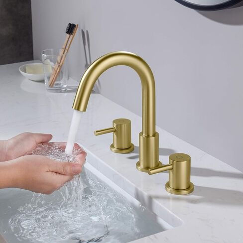 KIBI Circular 2-Handle Widespread Faucet for Bathroom Sink with Pop Up Drain | 8 Inch Bathroom Sink Faucets | Solid Brass 3 Hole Faucet (Brushed Gold) (KBF1016) in Saudi Arabia