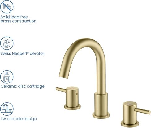 KIBI Circular 2-Handle Widespread Faucet for Bathroom Sink with Pop Up Drain | 8 Inch Bathroom Sink Faucets | Solid Brass 3 Hole Faucet (Brushed Gold) (KBF1016) in Saudi Arabia