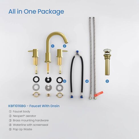 KIBI Circular 2-Handle Widespread Faucet for Bathroom Sink with Pop Up Drain | 8 Inch Bathroom Sink Faucets | Solid Brass 3 Hole Faucet (Brushed Gold) (KBF1016) in Saudi Arabia