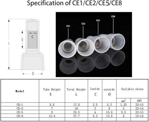 محطة تجعيد موصل سلك نهاية مغلقة CE1 للأسلاك 22AWG 16AWG محطة معزولة للأسلاك (CE1) in Kuwait