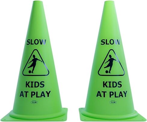 Vibrant Green 'Kids at Play' Safety Cone - 1ct, 15in Tall Durable & Fun Child Safety Solution for Driveways, Streets, Schools, and Parks in Saudi Arabia