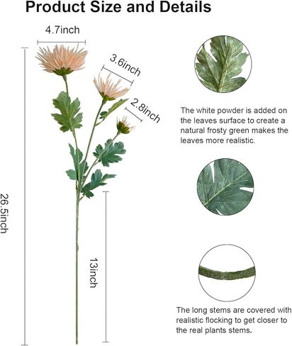 3 قطع زهور صناعية من زهور الأقحوان الأحمر اليوسفي بطول 68.58 سم للأمهات العنكبوتية من بوهو زهور حرير صناعية لعيد الحب والمنزل والمطبخ وديكور الزفاف وعيد الفصح وعيد الأم قطعة مركزية للطاولة in Kuwait