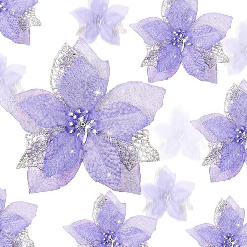 Boao 24 Pieces Christmas Artificial Glitter Poinsettia Flowers Xmas Flowers Wedding Christmas Tree New Year Ornaments(Purple) in Saudi Arabia