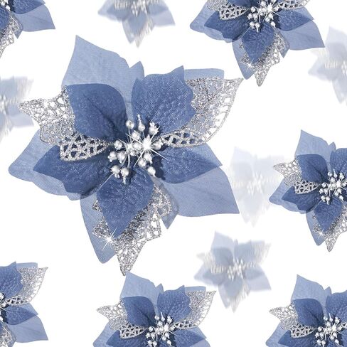 Boao 24 Pieces Christmas Artificial Glitter Poinsettia Flowers Xmas Flowers Wedding Christmas Tree New Year Ornaments(Purple) in Saudi Arabia