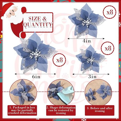 Boao 24 Pieces Christmas Artificial Glitter Poinsettia Flowers Xmas Flowers Wedding Christmas Tree New Year Ornaments(Purple) in Saudi Arabia