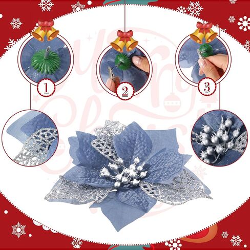 Boao 24 Pieces Christmas Artificial Glitter Poinsettia Flowers Xmas Flowers Wedding Christmas Tree New Year Ornaments(Purple) in Saudi Arabia