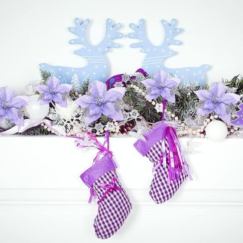 Boao 24 Pieces Christmas Artificial Glitter Poinsettia Flowers Xmas Flowers Wedding Christmas Tree New Year Ornaments(Purple) in Saudi Arabia
