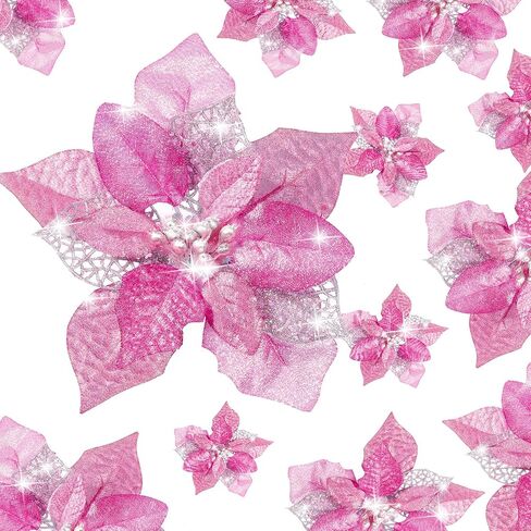 Boao 24 Pieces Christmas Artificial Glitter Poinsettia Flowers Xmas Flowers Wedding Christmas Tree New Year Ornaments(Purple) in Saudi Arabia
