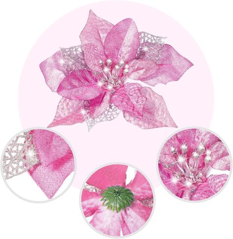 Boao 24 Pieces Christmas Artificial Glitter Poinsettia Flowers Xmas Flowers Wedding Christmas Tree New Year Ornaments(Purple) in Saudi Arabia