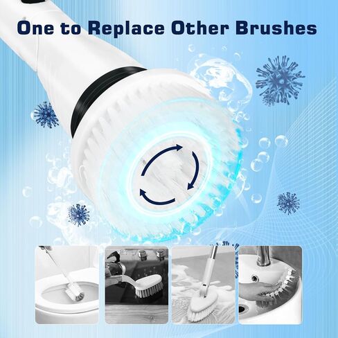 SaniteModar Electric Spin Scrubber، 4 رؤوس بديلة لغسيل الدش اللاسلكي، فرشاة تنظيف الدش مع ذراع تمديد للحمام، حوض الاستحمام، البلاط، الأرضية in Saudi Arabia
