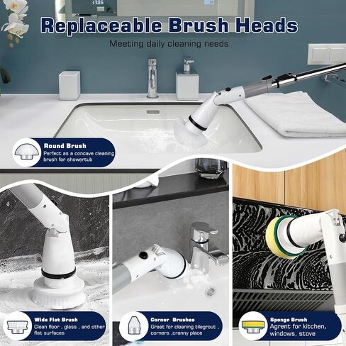 SaniteModar Electric Spin Scrubber، 4 رؤوس بديلة لغسيل الدش اللاسلكي، فرشاة تنظيف الدش مع ذراع تمديد للحمام، حوض الاستحمام، البلاط، الأرضية in Saudi Arabia