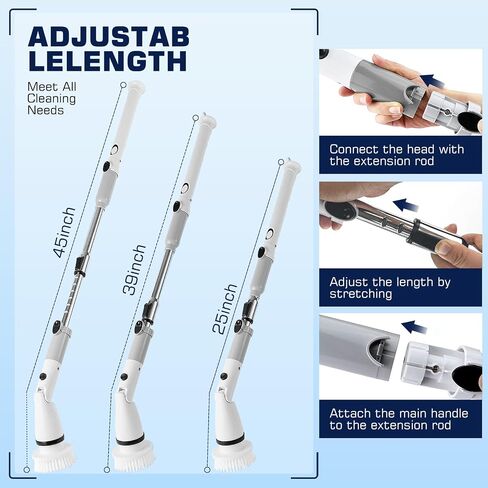 SaniteModar Electric Spin Scrubber، 4 رؤوس بديلة لغسيل الدش اللاسلكي، فرشاة تنظيف الدش مع ذراع تمديد للحمام، حوض الاستحمام، البلاط، الأرضية in Saudi Arabia