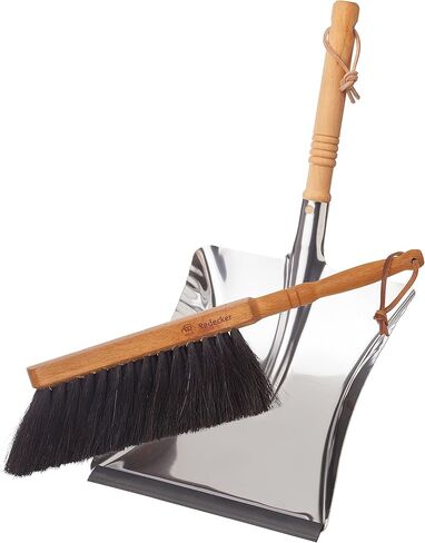 REDECKER Arenga Fiber Hand Brush and Dust Pan Set, Heavy Duty Broom and Dustpan Combo for Home and Outdoor, Oiled Beechwood Handles, Stainless Steel Dust Pan, Made in Germany, 14-1/8-Inches in Saudi Arabia