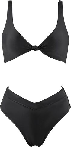 MOOSLOVER Women V Neck Knot Front High Waisted Bikini Sets High Cut Two Piece Swimsuit in Saudi Arabia