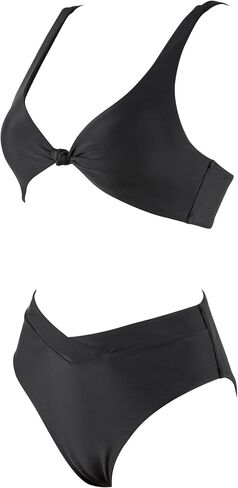 MOOSLOVER Women V Neck Knot Front High Waisted Bikini Sets High Cut Two Piece Swimsuit in Saudi Arabia