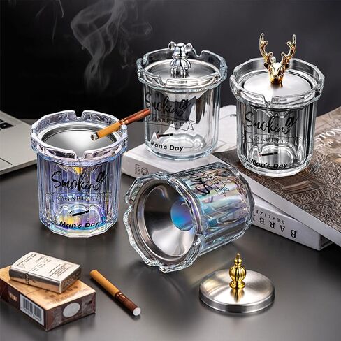 منفضة سجائر مع غطاء للسجائر، منافض سجائر زجاجية إبداعية عديمة الدخان والرائحة ومضادة للرياح للمنزل والمكتب والمكتب الخارجي والشرفة الخارجية in Kuwait