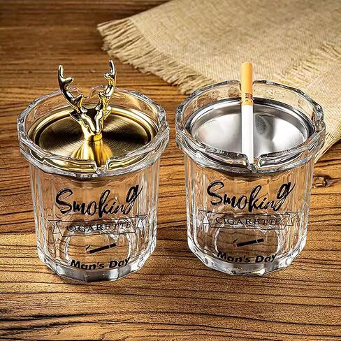 منفضة سجائر مع غطاء للسجائر، منافض سجائر زجاجية إبداعية عديمة الدخان والرائحة ومضادة للرياح للمنزل والمكتب والمكتب الخارجي والشرفة الخارجية in Kuwait