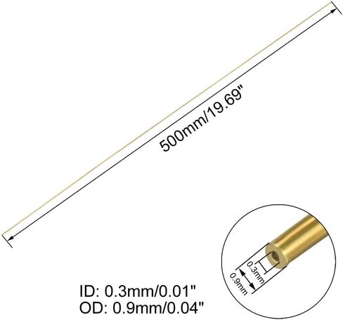 uxcell 0.3mm x 0.9mm x 500mm Brass Pipe Tube Round Bar Rod in Saudi Arabia
