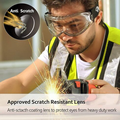 SAFEYEAR ANSI Z87 & EN 166 Anti Fog Safety Goggles Over Glasses for Men Women Anti-Scratch Work Goggles Eye Protection in Saudi Arabia