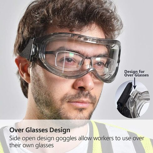 SAFEYEAR ANSI Z87 & EN 166 Anti Fog Safety Goggles Over Glasses for Men Women Anti-Scratch Work Goggles Eye Protection in Saudi Arabia