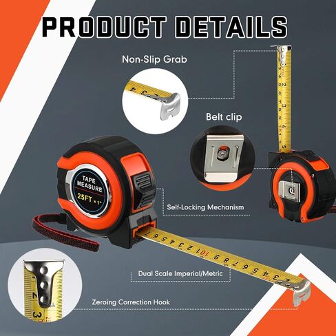 16 Pcs 25 ft Tape Measures Bulk Retractable Measuring Tapes Self Lock Measurement Easy Read Steel Power Tape Blade Imperial and Metric Scale for Designer Decorator Woodworking in Saudi Arabia
