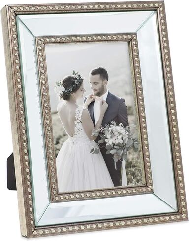 Laura Ashley 4x6 Champagne Mirror Bead Picture Frame, Classic Mirrored Frame with Beaded Border, Wall-Mountable, Made for Tabletop Display, Photo Gallery and Wall Art, (4x6, Champagne) in Saudi Arabia