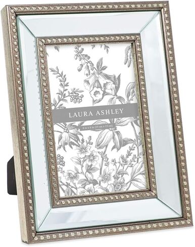 Laura Ashley 4x6 Champagne Mirror Bead Picture Frame, Classic Mirrored Frame with Beaded Border, Wall-Mountable, Made for Tabletop Display, Photo Gallery and Wall Art, (4x6, Champagne) in Saudi Arabia