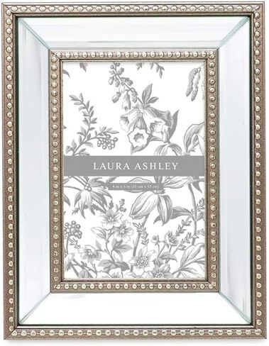 Laura Ashley 4x6 Champagne Mirror Bead Picture Frame, Classic Mirrored Frame with Beaded Border, Wall-Mountable, Made for Tabletop Display, Photo Gallery and Wall Art, (4x6, Champagne) in Saudi Arabia
