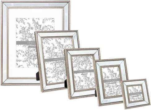 Laura Ashley 4x6 Champagne Mirror Bead Picture Frame, Classic Mirrored Frame with Beaded Border, Wall-Mountable, Made for Tabletop Display, Photo Gallery and Wall Art, (4x6, Champagne) in Saudi Arabia