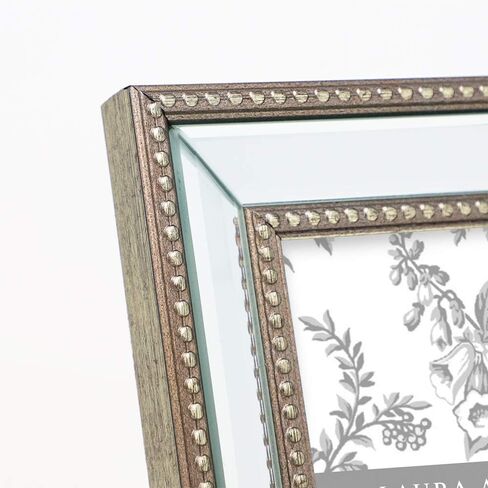 Laura Ashley 4x6 Champagne Mirror Bead Picture Frame, Classic Mirrored Frame with Beaded Border, Wall-Mountable, Made for Tabletop Display, Photo Gallery and Wall Art, (4x6, Champagne) in Saudi Arabia