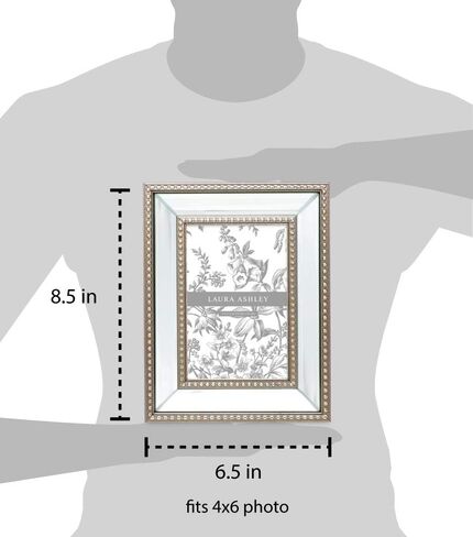 Laura Ashley 4x6 Champagne Mirror Bead Picture Frame, Classic Mirrored Frame with Beaded Border, Wall-Mountable, Made for Tabletop Display, Photo Gallery and Wall Art, (4x6, Champagne) in Saudi Arabia
