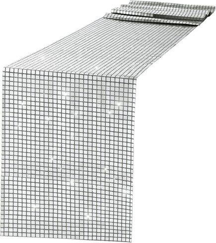 12 x 108 Inches Disco Party Table Runners Glitter Table Runner Cover Decoration Silver Sparkle Sequin Tablecloth for 80s Disco Dance Party Bachelorette Supplies Dance Wedding Decor (Disco Silver, 1) in Saudi Arabia