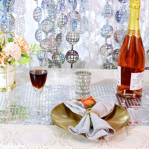12 x 108 Inches Disco Party Table Runners Glitter Table Runner Cover Decoration Silver Sparkle Sequin Tablecloth for 80s Disco Dance Party Bachelorette Supplies Dance Wedding Decor (Disco Silver, 1) in Saudi Arabia