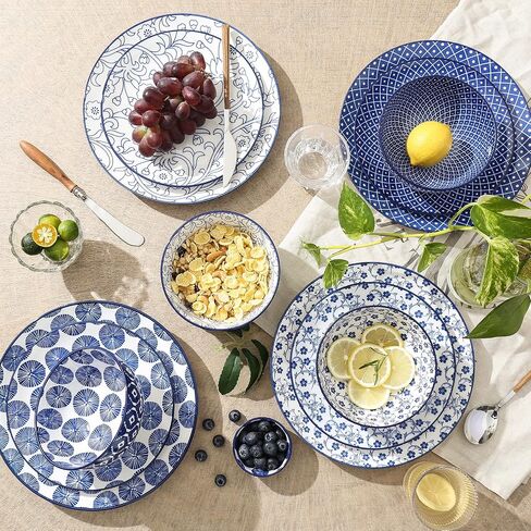 Selamica Ceramic 12-Pieces Dinnerware Sets, Ceramic Dish Plates and Bowls Sets, Service for 4, Dinner Salad Dessert Plates, and Cereal Bowls Set,Vintage Blue in Saudi Arabia