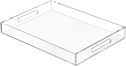 NIUBEE Acrylic Serving Tray 12x12 Inches -Spill Proof- Decorative Tray Organiser for Ottoman Coffee Table Countertop with Handles - Black in Saudi Arabia