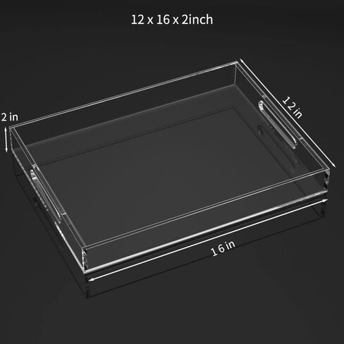 NIUBEE Acrylic Serving Tray 12x12 Inches -Spill Proof- Decorative Tray Organiser for Ottoman Coffee Table Countertop with Handles - Black in Saudi Arabia