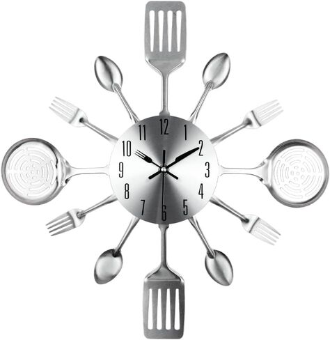 Timelike 16 Inch Large Kitchen Wall Clocks with Spoons and Forks Creative Modern Home Decor Antique Style Wall Watch (Black) in Saudi Arabia