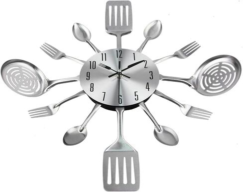 Timelike 16 Inch Large Kitchen Wall Clocks with Spoons and Forks Creative Modern Home Decor Antique Style Wall Watch (Black) in Saudi Arabia