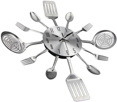 Timelike 16 Inch Large Kitchen Wall Clocks with Spoons and Forks Creative Modern Home Decor Antique Style Wall Watch (Black) in Saudi Arabia