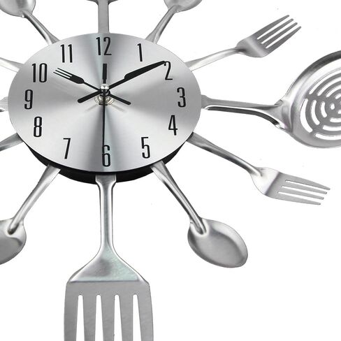 Timelike 16 Inch Large Kitchen Wall Clocks with Spoons and Forks Creative Modern Home Decor Antique Style Wall Watch (Black) in Saudi Arabia