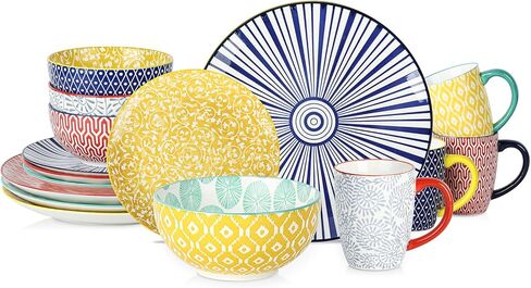 Selamica Ceramic 12-Pieces Dinnerware Sets, Ceramic Dish Plates and Bowls Sets, Service for 4, Dinner Salad Dessert Plates, and Cereal Bowls Set,Vintage Blue in Saudi Arabia