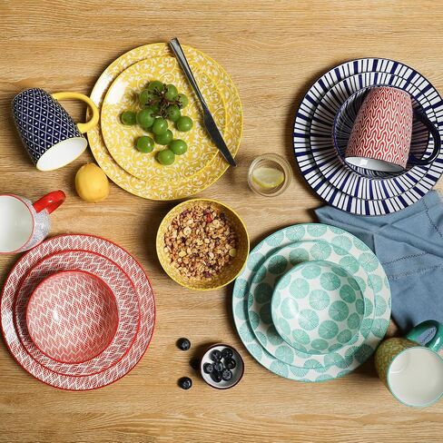 Selamica Ceramic 12-Pieces Dinnerware Sets, Ceramic Dish Plates and Bowls Sets, Service for 4, Dinner Salad Dessert Plates, and Cereal Bowls Set,Vintage Blue in Saudi Arabia