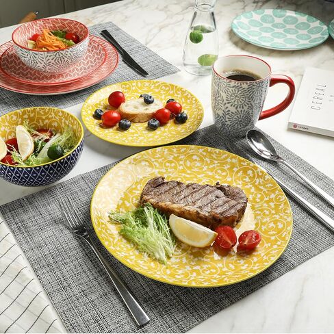 Selamica Ceramic 12-Pieces Dinnerware Sets, Ceramic Dish Plates and Bowls Sets, Service for 4, Dinner Salad Dessert Plates, and Cereal Bowls Set,Vintage Blue in Saudi Arabia