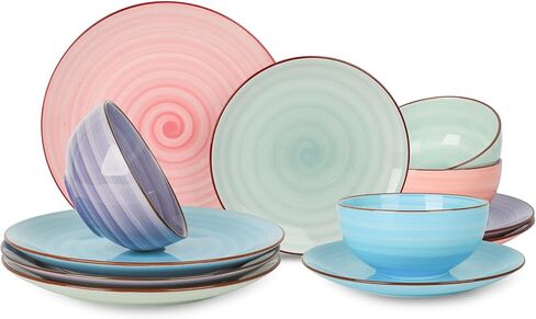 Selamica Ceramic 12-Pieces Dinnerware Sets, Ceramic Dish Plates and Bowls Sets, Service for 4, Dinner Salad Dessert Plates, and Cereal Bowls Set,Vintage Blue in Saudi Arabia