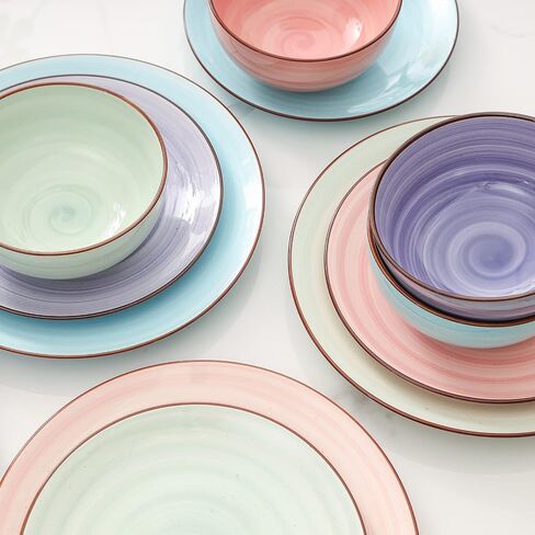 Selamica Ceramic 12-Pieces Dinnerware Sets, Ceramic Dish Plates and Bowls Sets, Service for 4, Dinner Salad Dessert Plates, and Cereal Bowls Set,Vintage Blue in Saudi Arabia
