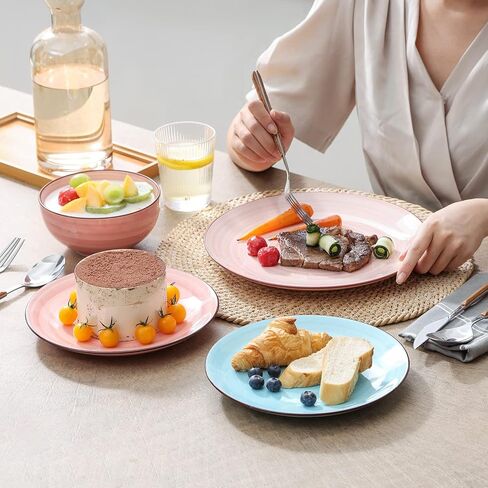 Selamica Ceramic 12-Pieces Dinnerware Sets, Ceramic Dish Plates and Bowls Sets, Service for 4, Dinner Salad Dessert Plates, and Cereal Bowls Set,Vintage Blue in Saudi Arabia